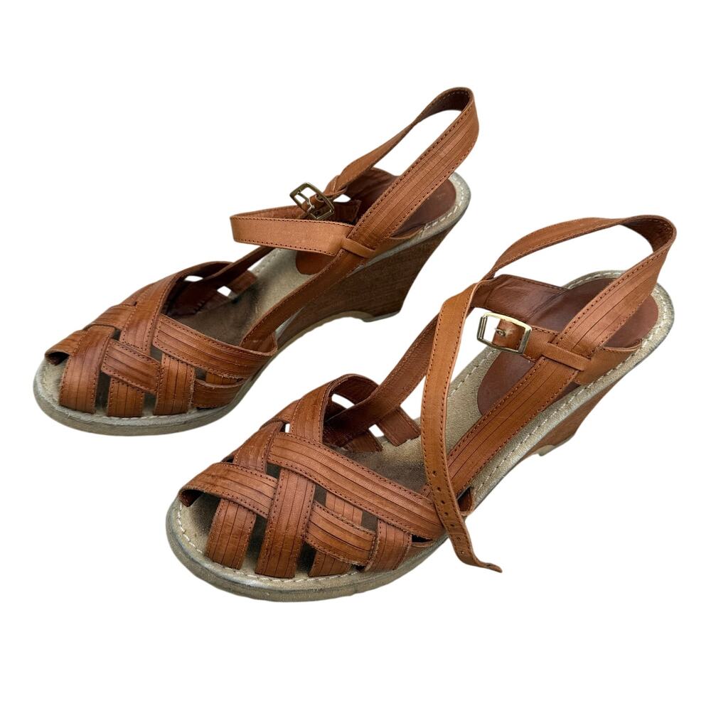 Vintage 70s Size 9M Brown Leather? Connie Wedge Platform Shoes Wonder Heels